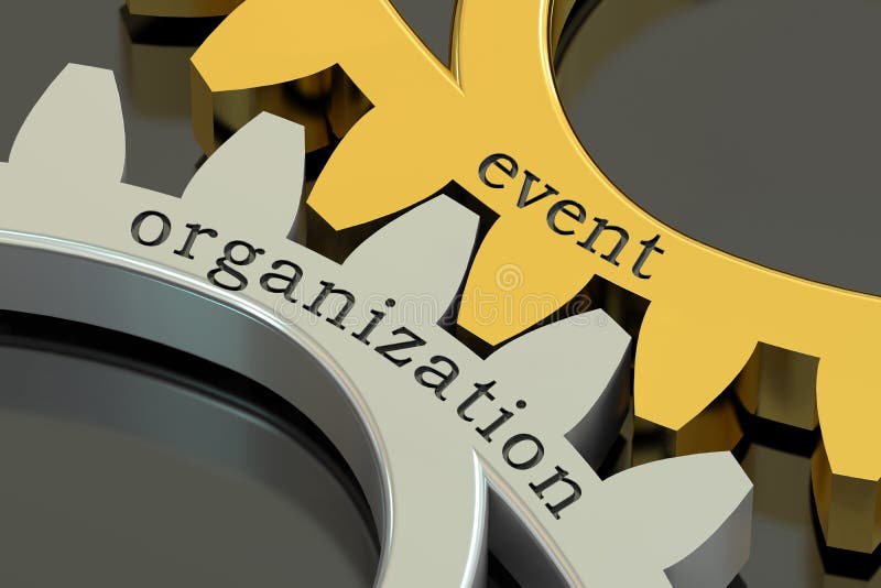Event organization concept on the gearwheels, 3D rendering vector illustration Event organization concept on the gearwheels, 3D rendering vector illustration