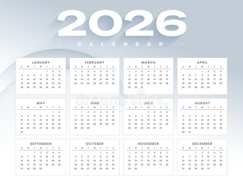 2026 event planner calendar light theme template royalty free illustration