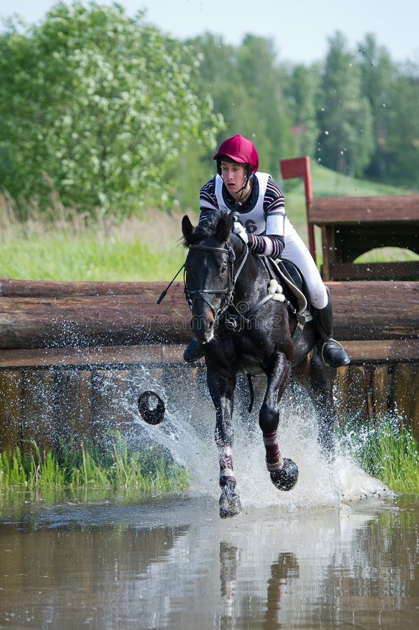 Eventer on Horse is the Water Jump Editorial Stock Photo Image of bullfinch