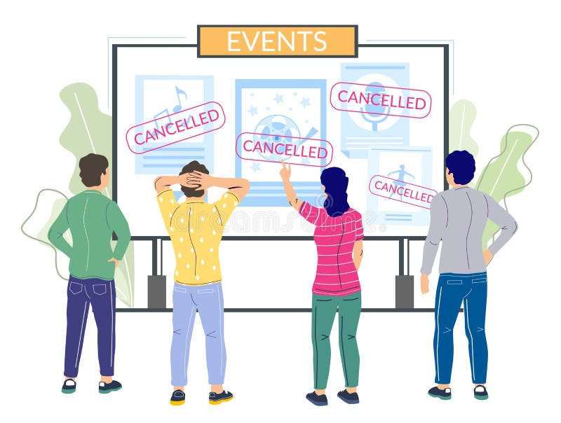 Eventos cancelados devido à ilustração plana do vetor pandêmico do vírus corona