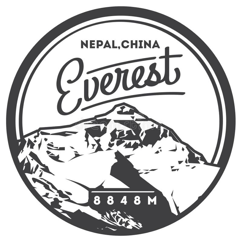 Everest in Himalayas, Nepal, China outdoor adventure badge. Chomolungma mountain illustration.