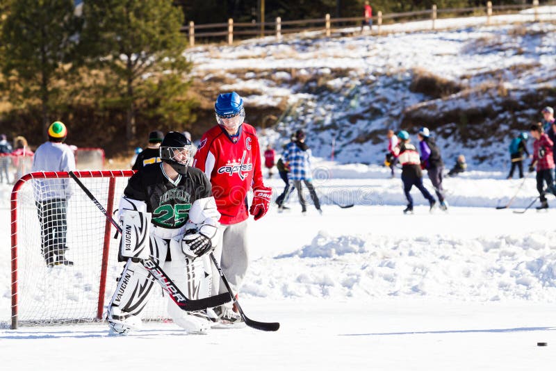 Evergreen, Colorado-January 20, 2013:2012-2013 Winter Season. Ice skating on Evergreen Lake, Colorado.