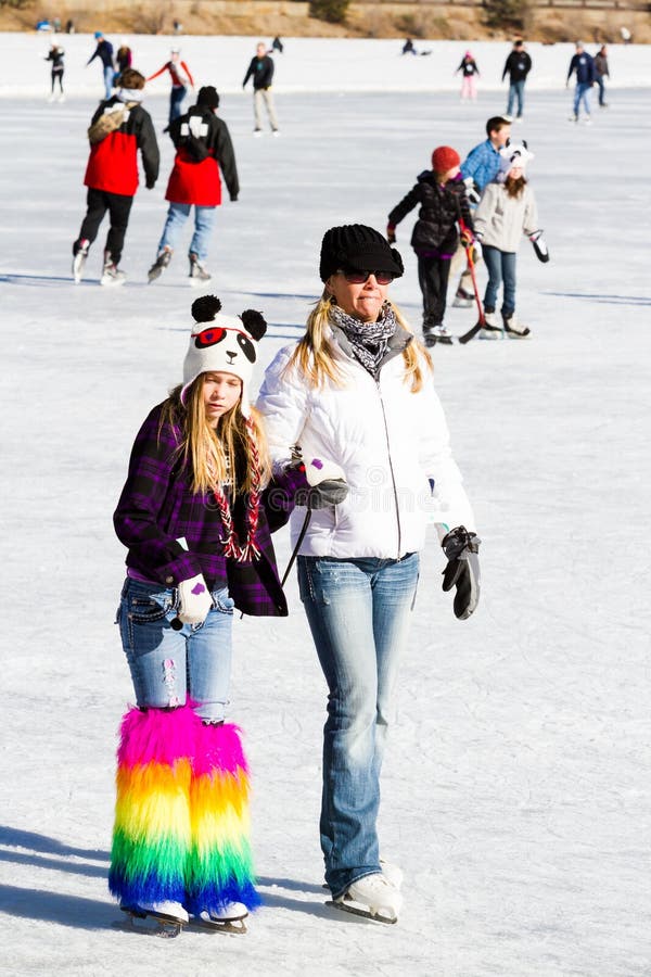 Evergreen, Colorado-January 20, 2013:2012-2013 Winter Season. Ice skating on Evergreen Lake, Colorado.