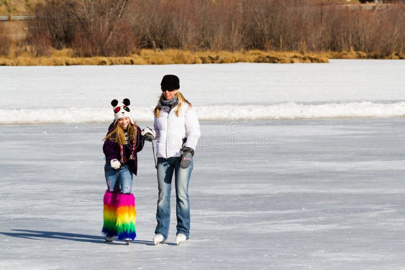 Evergreen, Colorado-January 20, 2013:2012-2013 Winter Season. Ice skating on Evergreen Lake, Colorado.