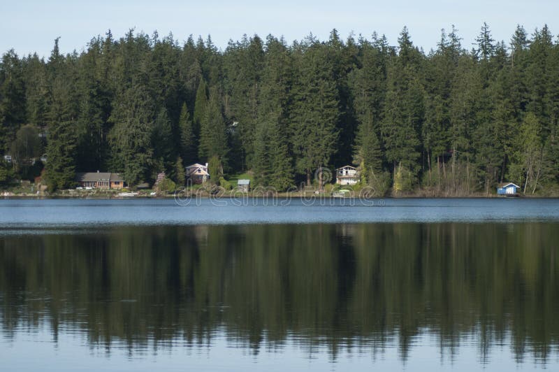 One of the many lake views and water reflections of evergreen trees on Whidbey Island, Washington. One of the many lake views and water reflections of evergreen trees on Whidbey Island, Washington