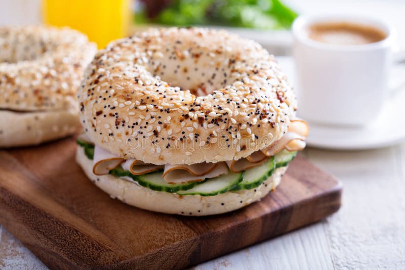 Everything Bagels with Cream Cheese and Cucumber Stock Image Image of