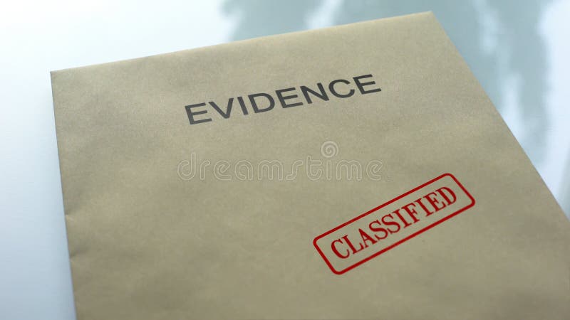 Evidence classified, seal stamped on folder with important documents, police