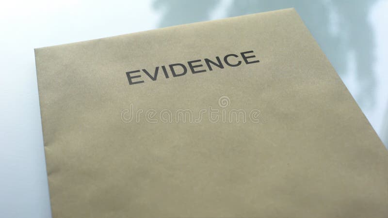 Evidence, folder with important documents lying on table, police investigation