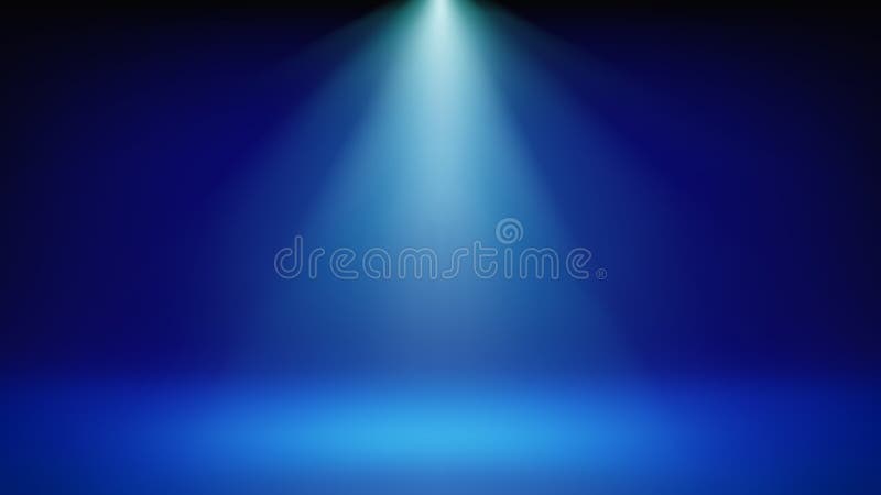 Evidenziatore sfondo fase blu. sala da studio interiore minimalista illuminata dai riflettori ciani. sfondo per la visualizzazione illustrazione di stock