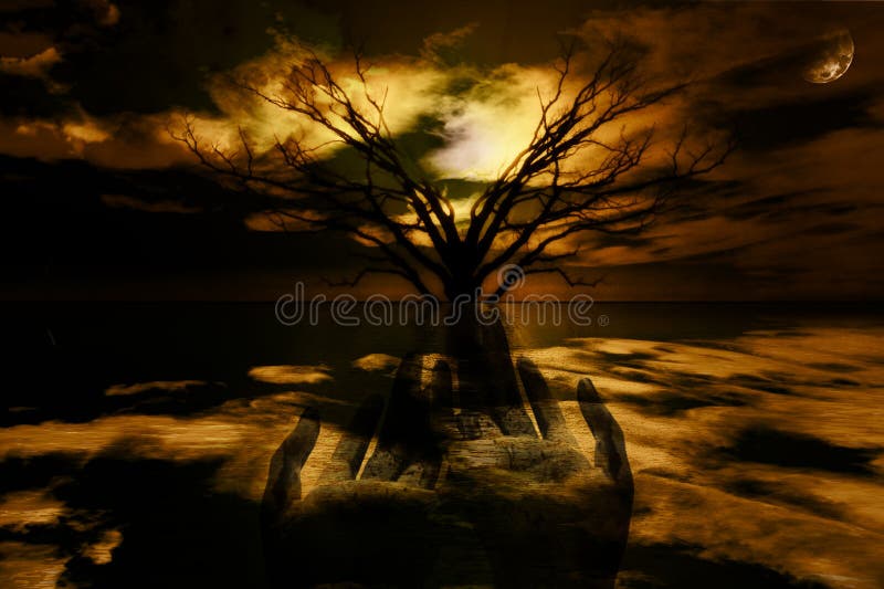 Praying Gesture in surreal landscape. Praying Gesture in surreal landscape