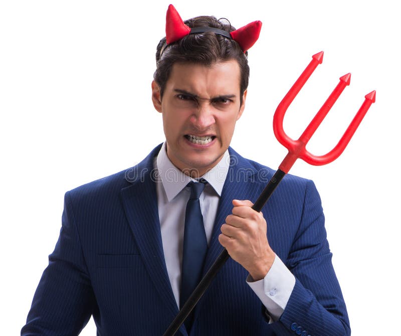 Is The Consultant The Devil Evil Devil Businessman with Pitchfork Isolated on White Backgrou Stock