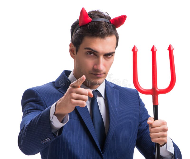 Is The Consultant The Devil Evil Devil Businessman with Pitchfork Isolated on White Backgrou Stock