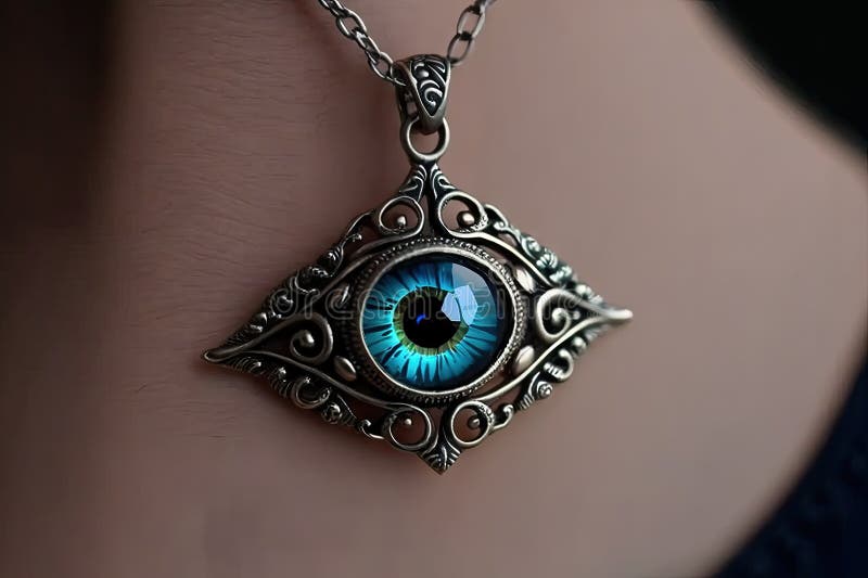 Evil Eye Necklace, with the Evil Eye Charm Dangling on Silver Chain