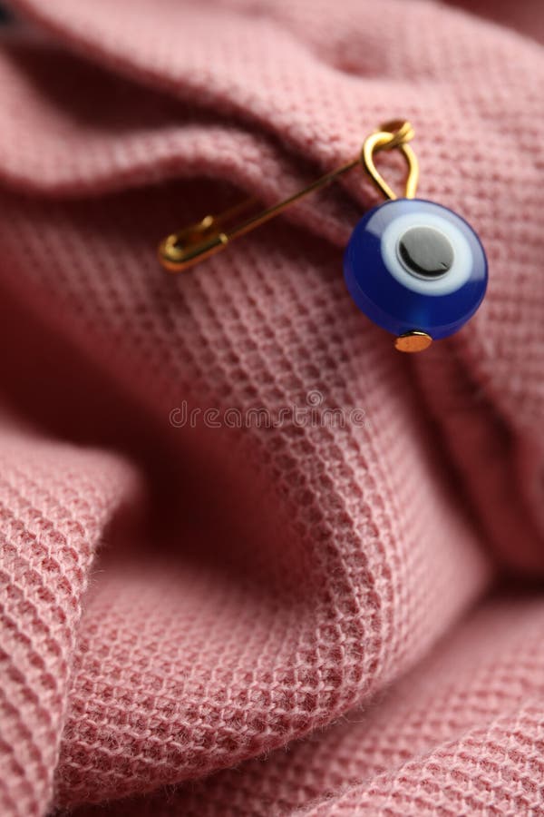 Evil Eye Safety Pin on Clothing, Closeup Stock Photo Image of