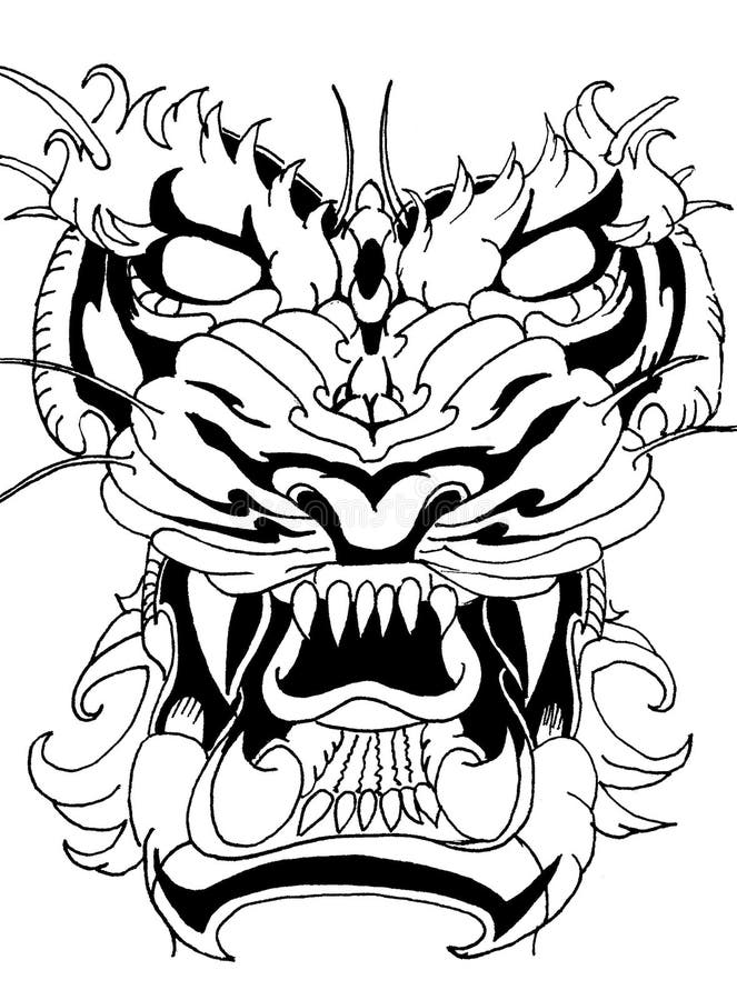 Evil Tiger Face, Graphic Image! Tattoo Sketch. Stock Illustration ...