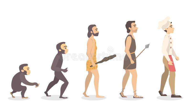 Evolução humana de macaco para homem de negócios moderno com