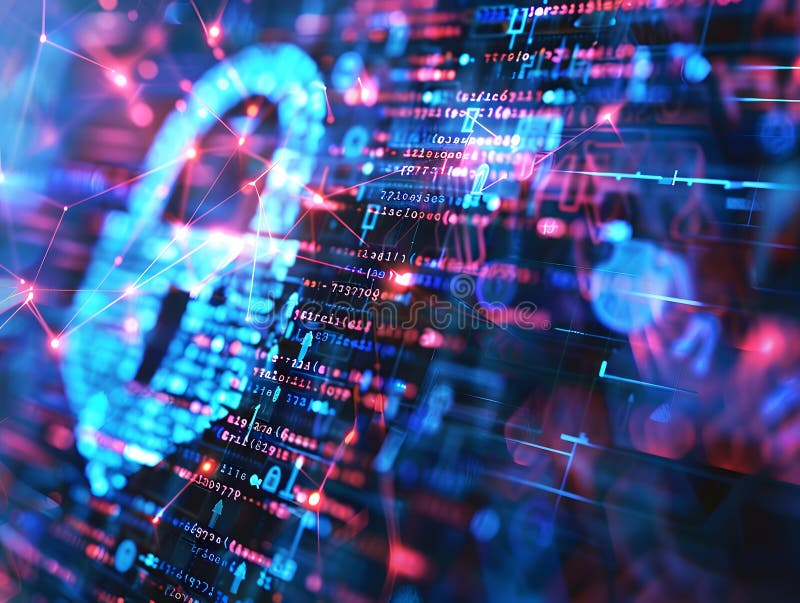 Evolution of Cybersecurity: Abstract Digital Network Security Concept Art. stock illustration