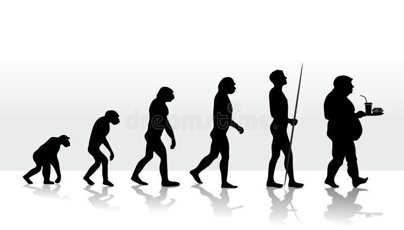 Divertente illustrazione dell'evoluzione umana.