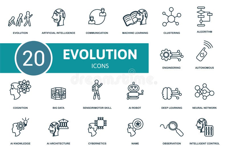 Evolution icon set. Collection of simple elements such as the evolution, artificial intelligence, communication vector illustration