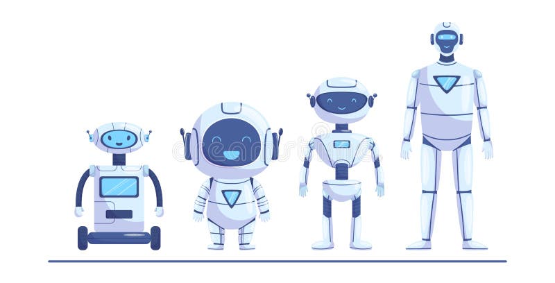 Evolution Of Robots, Modern Androids And Humanoids Progress Time Line. Isolated Futuristic Technologies Development