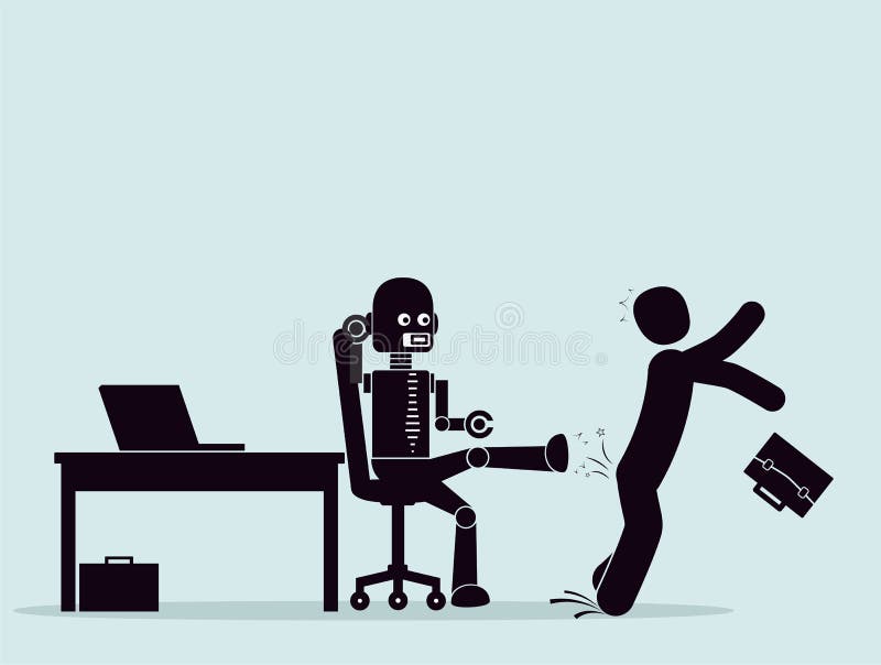 Evolution of robots, struggle for a place at work. stock illustration Evolution of robots, struggle for a place at work. stock illustration