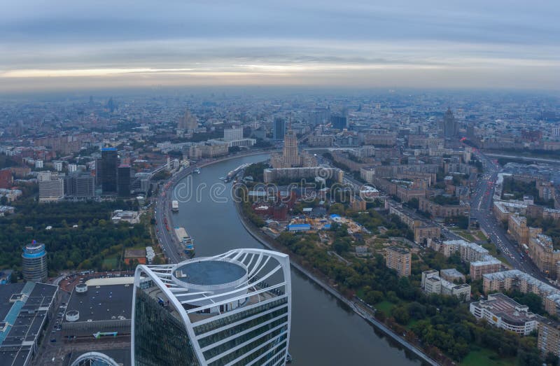 Evolution tower, Moscow river, Ukraine hotel in royalty free stock photo