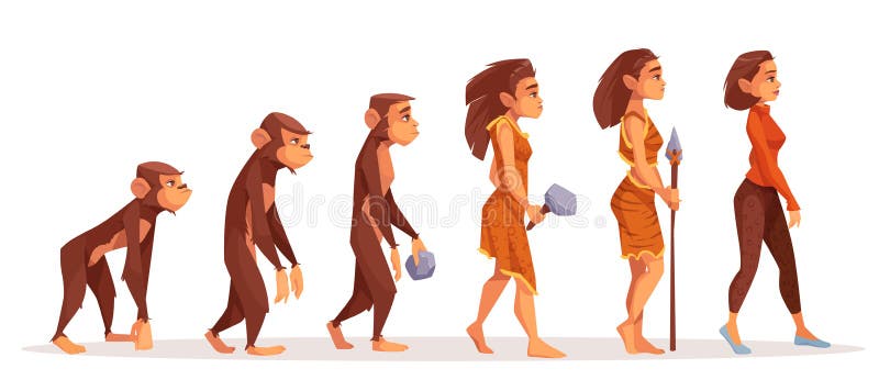 Evolução humana do macaco à mulher 'sexy' moderna ilustração do vetor Evolução humana do macaco à mulher 'sexy' moderna ilustração do vetor