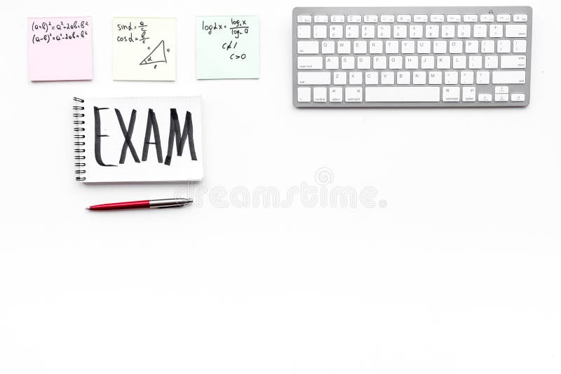 Exam Concept Lettering Exam In Notebook On Student S Work Desk On