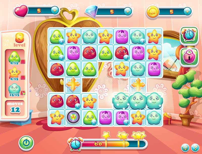 Example of the playing field and the user interface for the game stock illustration