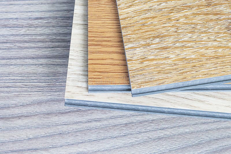 Examples of Readymade Vinyl Flooring for Interior Work Stock Photo