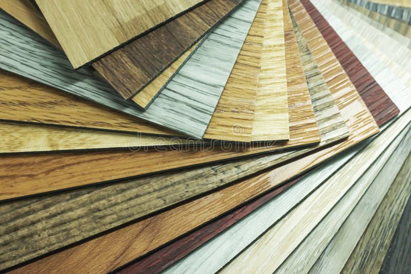 Examples of Readymade Vinyl Flooring for Interior Work Stock Photo