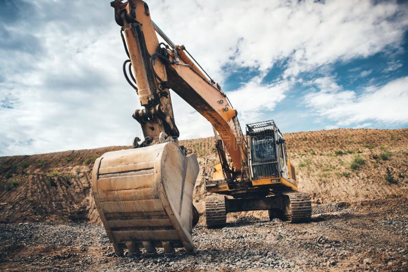 Excavador Del Sitio Detalles De Obras Por Carretera Con Maquinaria