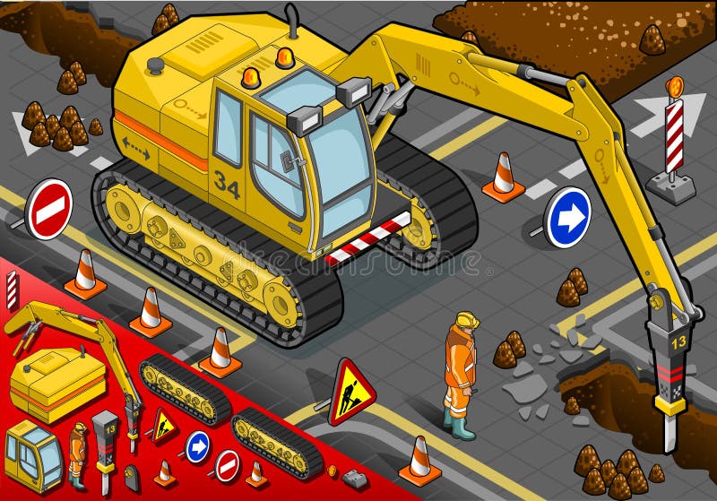 Excavador isométrico del cincel en Front View stock de ilustración Excavador isométrico del cincel en Front View stock de ilustración