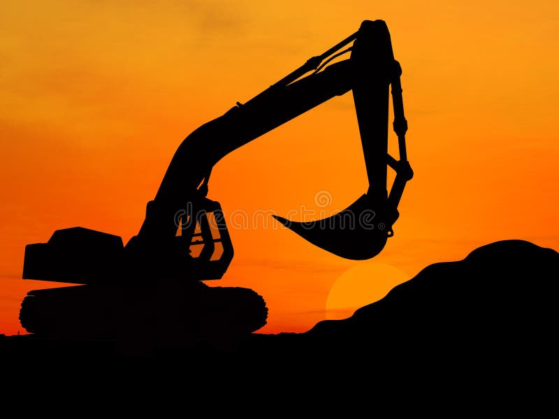 Heavy excavator over orange background 3d. Track hoe construction excavator stock images, royalty-free photos and pictures