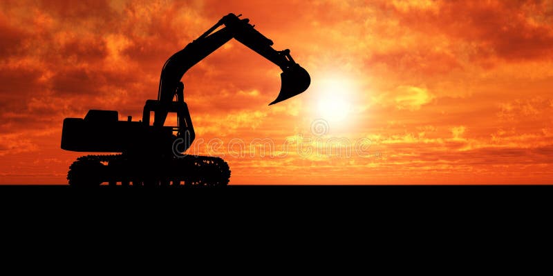 Heavy excavator over orange background. Track hoe construction excavator stock images, royalty-free photos and pictures
