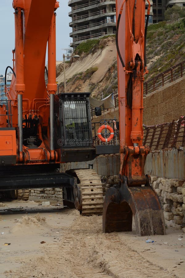Excavator on Construction Site, Excavator Loader Standing in Sandpit