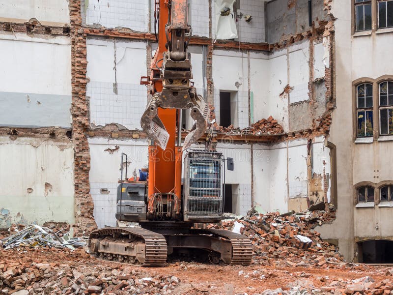 Excavator during Demolition Work Image Stock Photo Image of