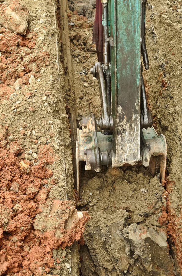 Excavator Digging A Deep Trench, Working, Sand Stock Photo Image of