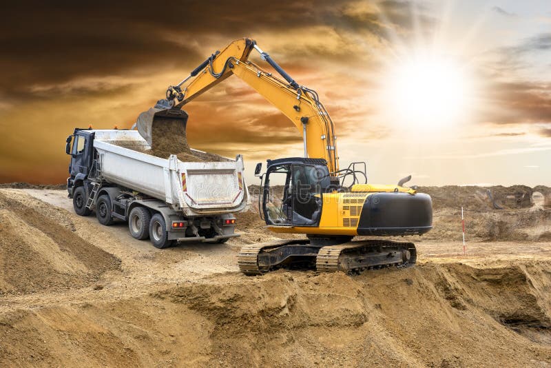 Excavator digging on construction site