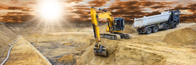 Excavator digging on construction site