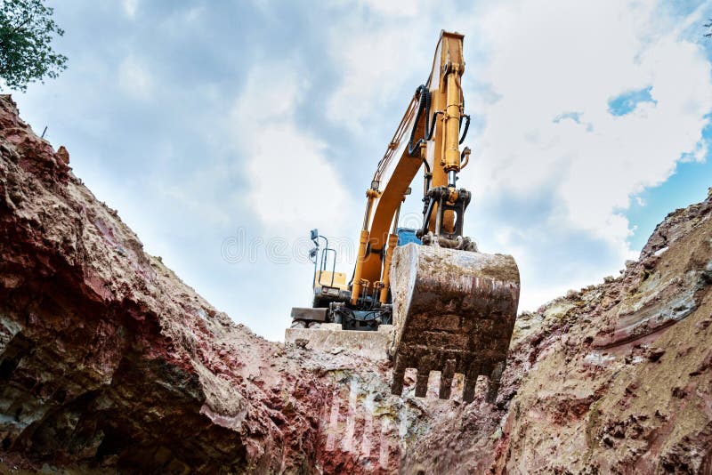 Excavator Digging a Trench for the Pipeline Stock Image Image of