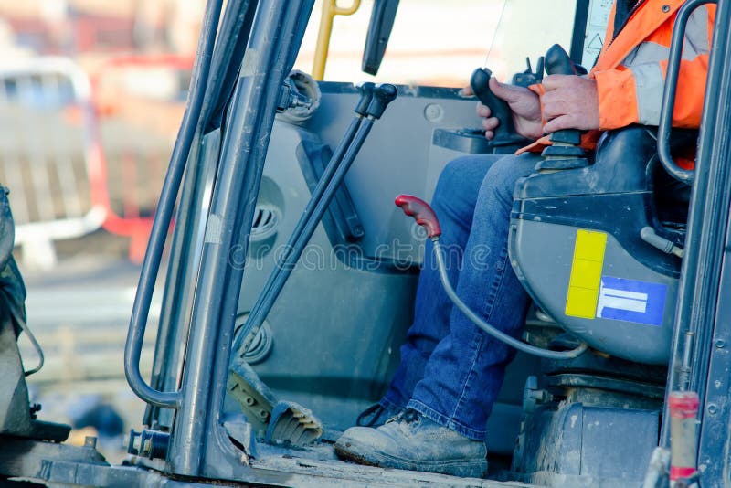 Excavator Driver at Work Construction Site Stock Image Image of