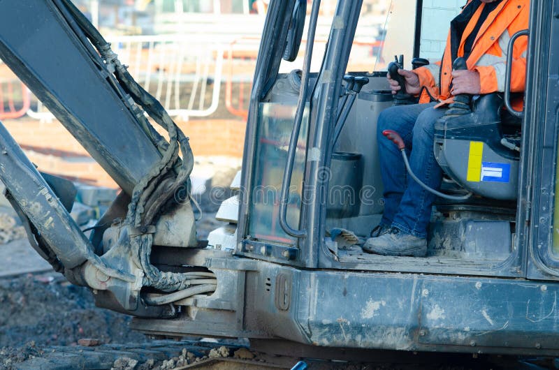 Excavator Driver at Work in Construction Site Stock Image Image of