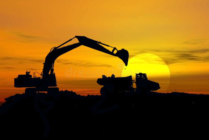 Skladem obraz earth mover se snaží dostat poslední náklad před bouří.