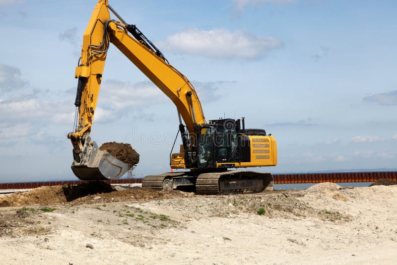 Excavator Works on a Construction Site Stock Photo Image of quarry