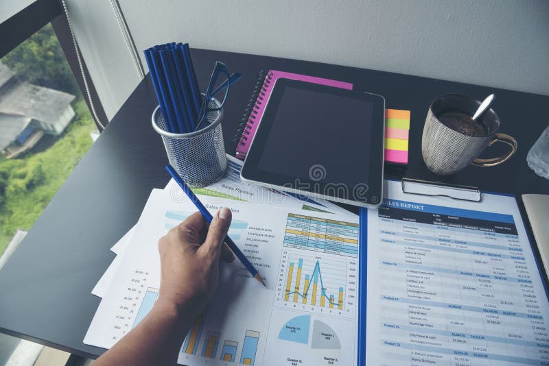 Excel graph with Spreadsheet Document showing Information Financial Startup Concept. Financial Planning making Accounting Database royalty free stock photo