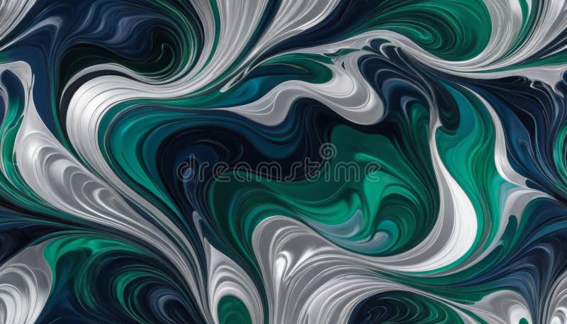 Abstract Swirling Liquid Marble Texture in Teal, Silver, and Dark Blue Hues vector illustration