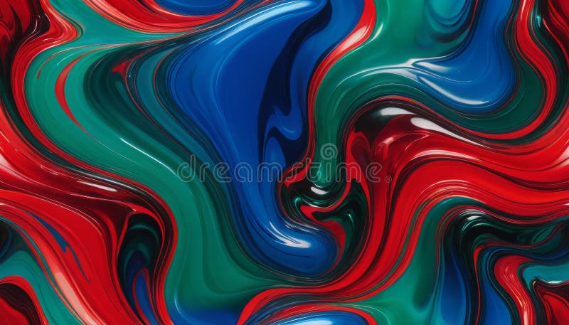 Abstract Swirling Paint Texture Background, Vibrant Red Blue Green Liquid Marble Design stock illustration
