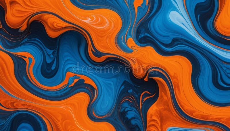Fluid Abstract Swirl Painting, Vibrant Blue and Orange Marble Texture vector illustration