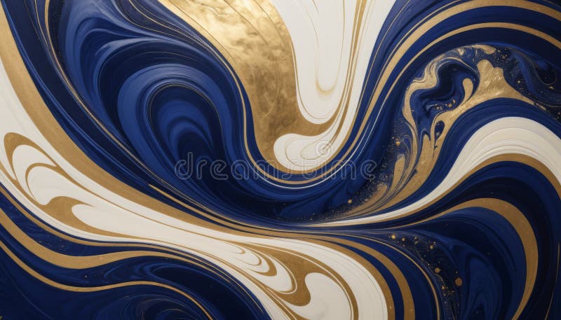 Fluid Acrylic Pouring Abstract Art Gold and Blue Swirls royalty free illustration